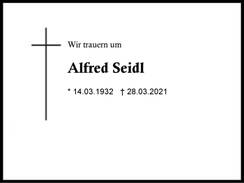 Traueranzeige von Alfred  Seidl von Region Berchtesgadener Land