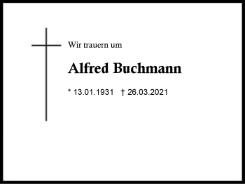 Traueranzeige von Alfred Buchmann von Region Berchtesgadener Land