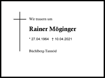 Traueranzeige von Rainer Möginger von Region Berchtesgadener Land