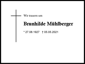 Traueranzeige von Brunhilde Mühlberger von Region Berchtesgadener Land