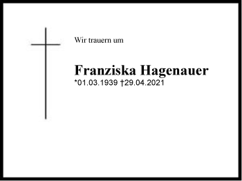 Traueranzeige von Franziska Hagenauer von Region Berchtesgadener Land