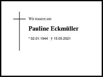 Traueranzeige von Pauline Eckmüller von Region Berchtesgadener Land