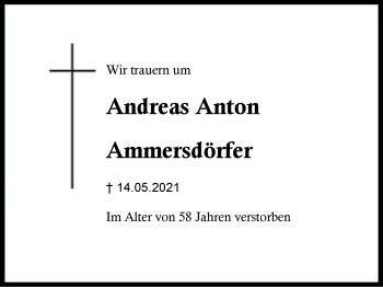 Traueranzeige von Andreas Anton Ammersdörfer von Region Berchtesgadener Land