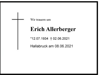 Traueranzeige von Erich Allerberger von Region Chiemgau