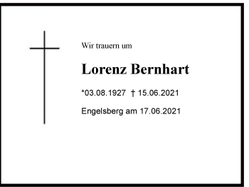 Traueranzeige von Lorenz Bernhart von Region Chiemgau