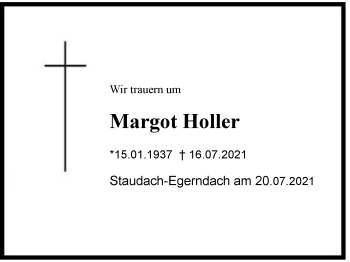 Traueranzeige von Margot Holler von Region Chiemgau