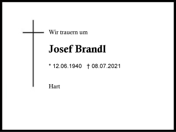 Traueranzeige von Josef Brandl von Region Traunstein