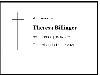 Traueranzeige von Theresa Billinger von Region Berchtesgadener Land