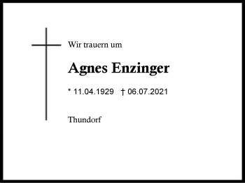 Traueranzeige von Agnes Enzinger von Region Berchtesgadener Land