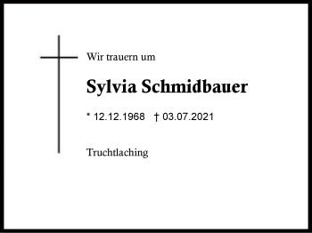 Traueranzeige von Sylvia Schmidbauer von Region Traunstein