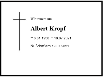 Traueranzeige von Albert Kropf von Region Chiemgau