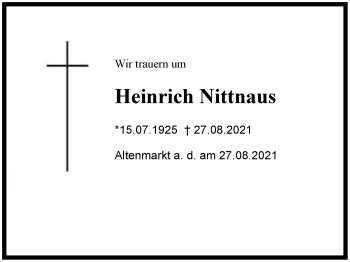 Traueranzeige von Heinrich Nittnaus von Region Chiemgau