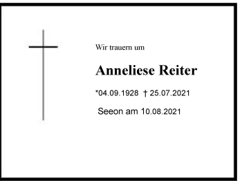 Traueranzeige von Anneliese Reiter von Chiemgau