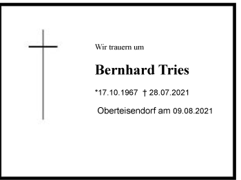 Traueranzeige von Bernhard Tries von Chiemgau