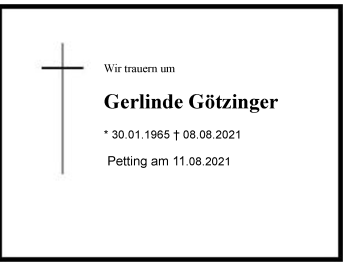 Traueranzeige von Gerlinde Götzinger von Chiemgau