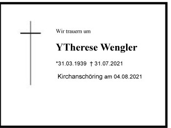 Traueranzeige von Therese Wengler von Chiemgau