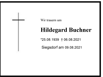 Traueranzeige von Hildegard Buchner von Chiemgau