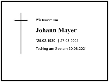 Traueranzeige von Johann Mayer von Region Chiemgau