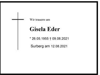 Traueranzeige von Gisela Eder von Chiemgau