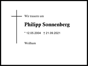 Traueranzeige von Philipp Sonnenberg von Region Traunstein