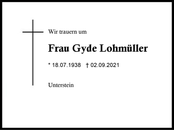 Traueranzeige von Gyde Lohmüller von Region Chiemgau