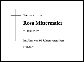 Traueranzeige von Rosa Mittermaier von Region Chiemgau