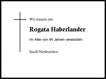 Traueranzeige von Rogata Haberlander von Region Chiemgau