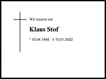Traueranzeige von Klaus Stof von Region Berchtesgadener Land