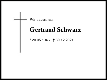 Traueranzeige von Gertraud Schwarz von Region Chiemgau