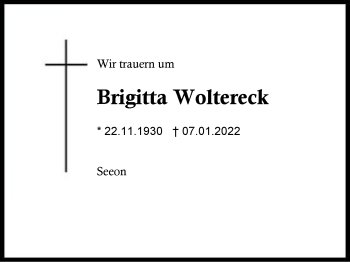 Traueranzeige von Brigitta Woltereck von Region Traunstein