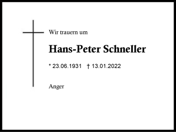 Traueranzeige von Hans-Peter Schneller von Region Berchtesgadener Land