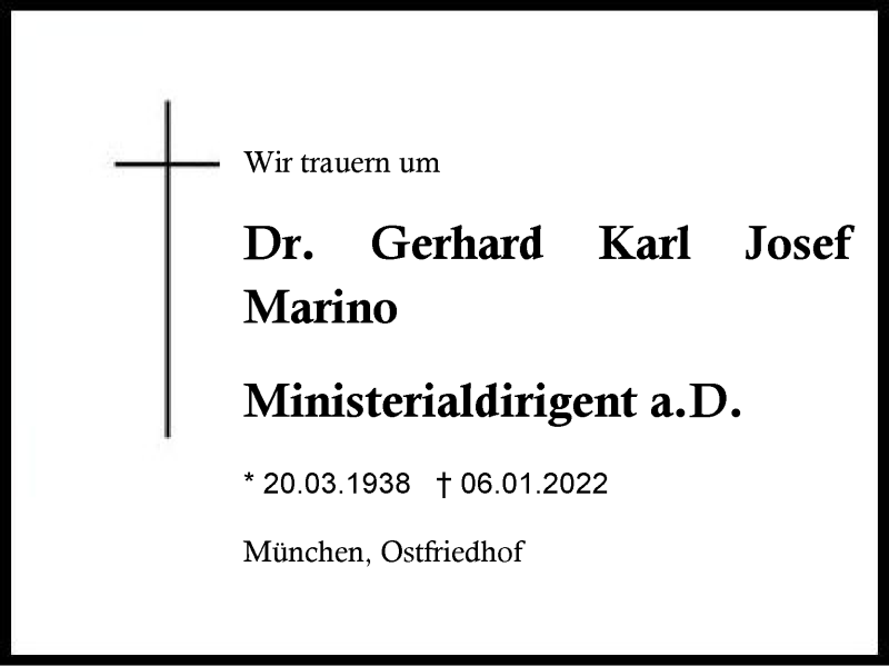  Traueranzeige für Gerhard Karl Josef Marino vom 11.01.2022 aus Region Chiemgau