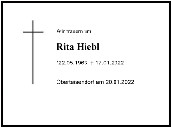 Traueranzeige von Rita Hiebl von Region Berchtesgadener Land