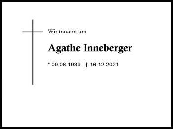 Traueranzeige von Agathe Inneberger von Region Berchtesgadener Land