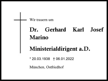 Traueranzeige von Gerhard Karl Josef Marino von Region Chiemgau