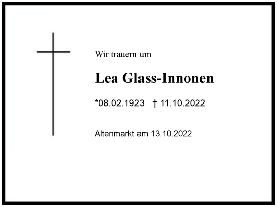 Traueranzeige von Lea Glass-Innonen von Region Chiemgau