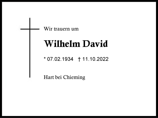 Traueranzeige von Wilhelm David von Traunstein