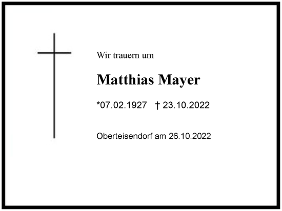 Traueranzeige von Matthias Mayer von Region Berchtesgadener Land