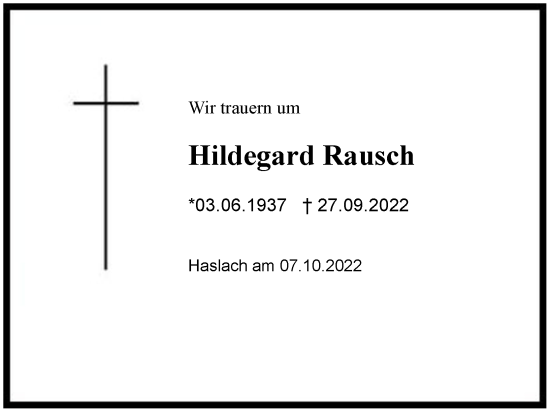 Traueranzeige von Hildegard Rausch von Region Chiemgau