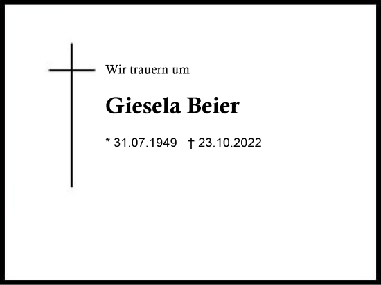 Traueranzeige von Giesela Beier von Region Berchtesgadener Land