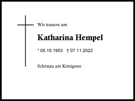 Traueranzeige von Katharina Hempel von Region Chiemgau