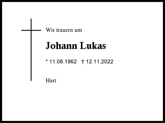 Traueranzeige von Johann Lukas von Traunstein