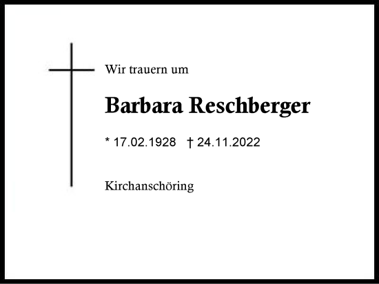 Traueranzeige von Barbara Reschberger von Traunstein