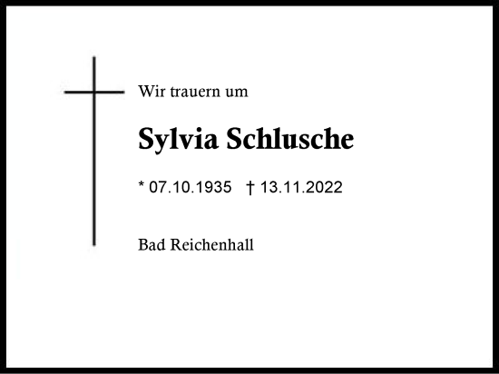 Traueranzeige von Sylvia Schlusche von Region Berchtesgadener Land