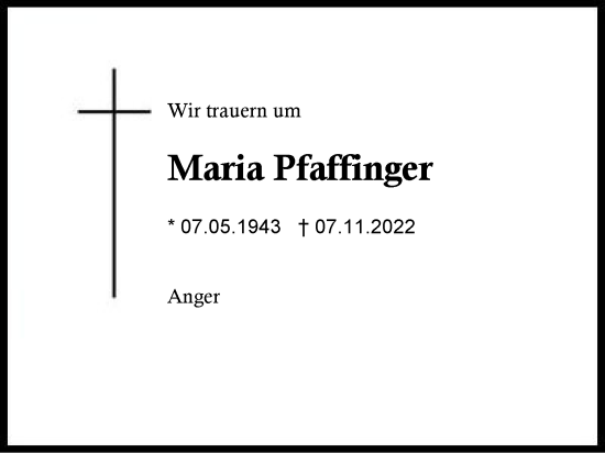 Traueranzeige von Maria Pfaffinger von Region Berchtesgadener Land