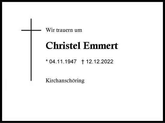 Traueranzeige von Christel Emmert von Traunstein