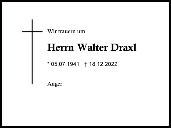 Traueranzeige von Walter Draxl von Region Berchtesgadener Land