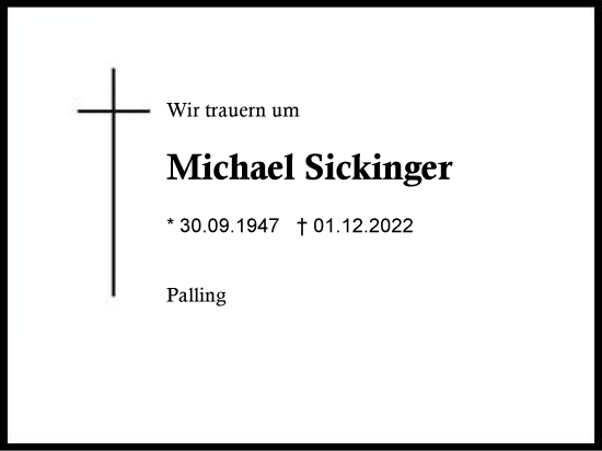 Traueranzeige von Michael Sickinger von Traunstein