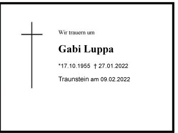 Traueranzeige von Gabi Luppa von Region Chiemgau