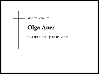 Traueranzeige von Olga Auer von Region Berchtesgadener Land